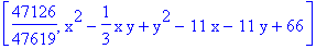 [47126/47619, x^2-1/3*x*y+y^2-11*x-11*y+66]